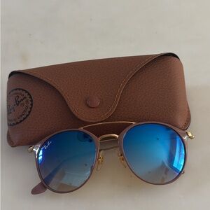 Ray-Ban Gold and Brown Sunglasses with Blue Lenses